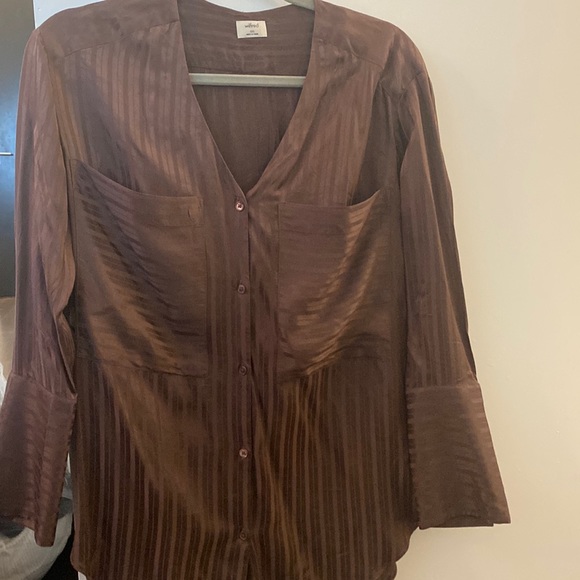 Brown silk v-neck blouse - Picture 1 of 2
